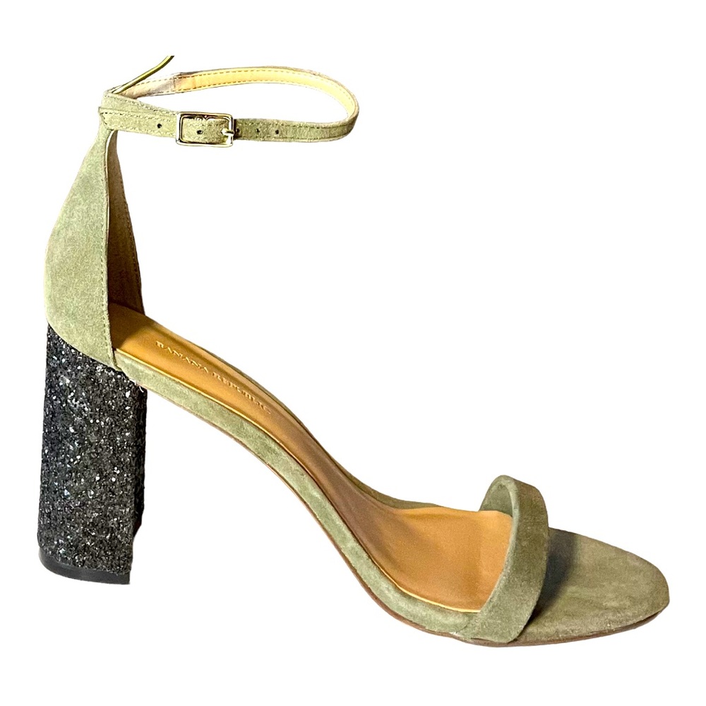 BANANA REPUBLIC Women’s Glitter High Block Heel Sandals Green Size 8.5